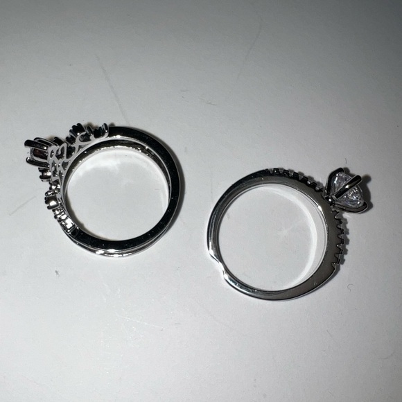 💍 Luxury 925 Sterling Silver Princess Rings Set 2 in 1 - Picture 3 of 12